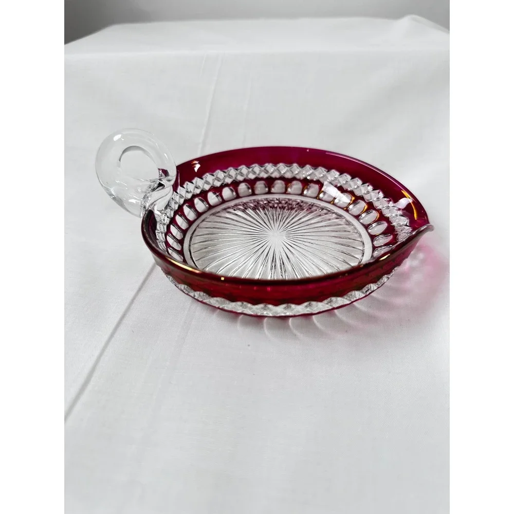 Westmoreland Ruby Red Waterford‎ 5" Heart Shaped Bonbon Nappy Glass Dish Handle - Picture 13 of 14